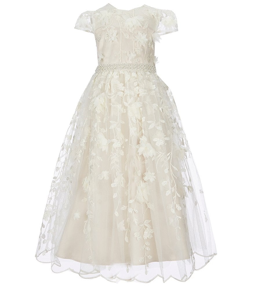 Us Angels Big Girls 6-14 Sleeveless Madison Embroidered Horsehair Communion Dress