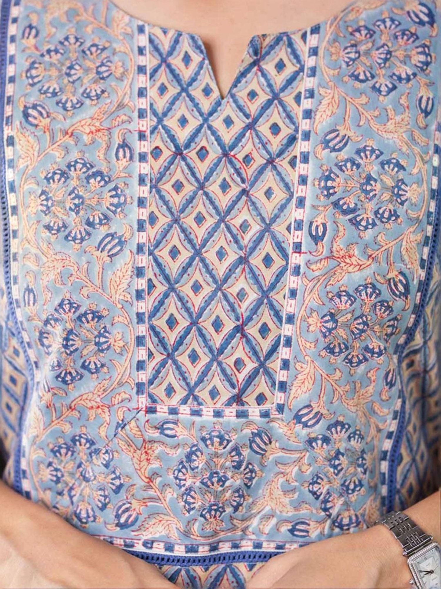 Odette Blue Printed Kurta Palazzo Set With Dupatta