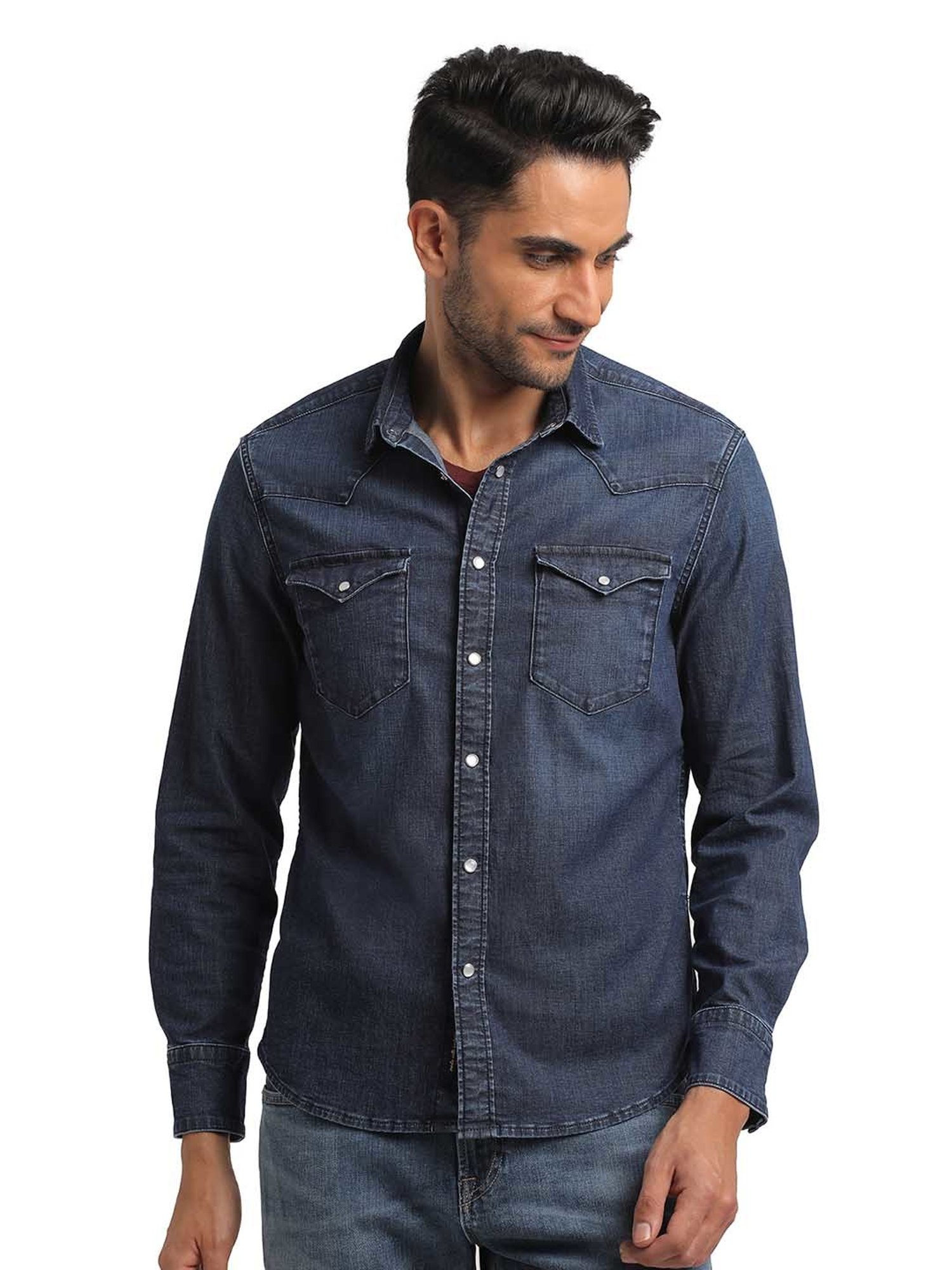 EVERBLUE Dark Blue Regular Fit Shirt