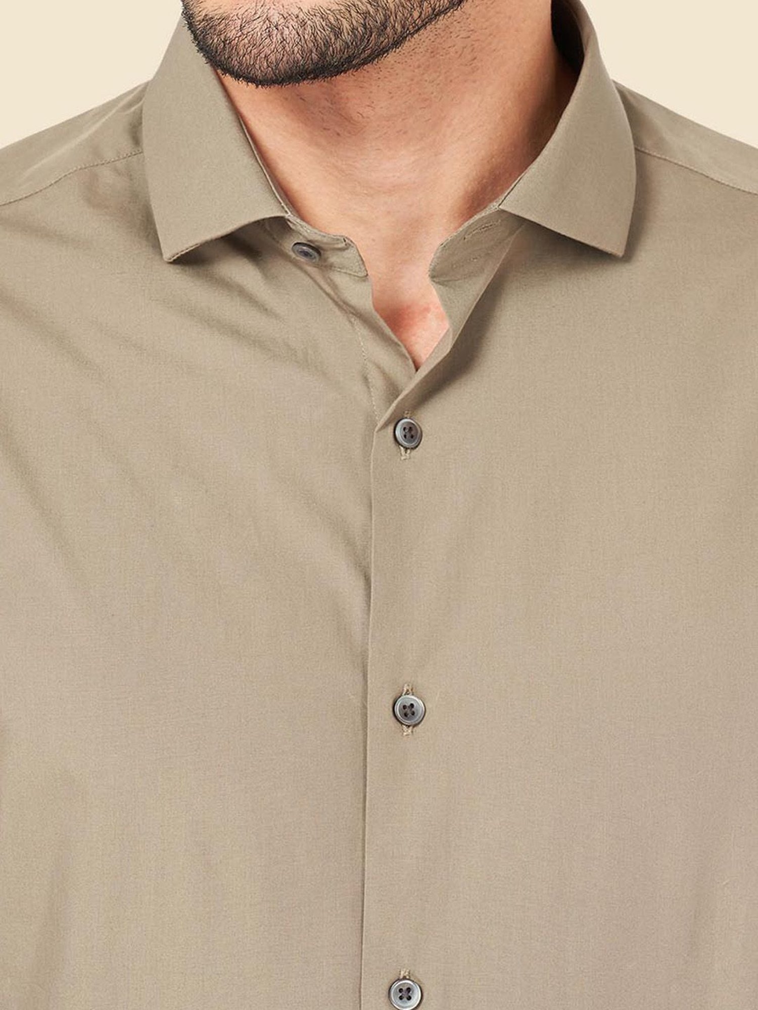 Peregrine by Pantaloons Khaki Cotton Slim Fit Shirt