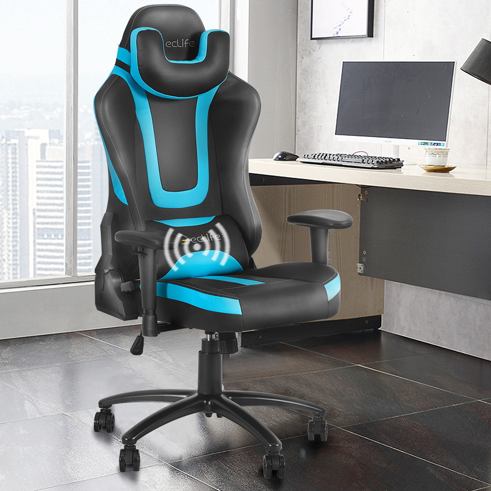 Eclife Ergonomic Video Game Chair PU Leather Computer Recliner Office Chair with Massage Lumbar Support and Removable Headrest Gaming Chair