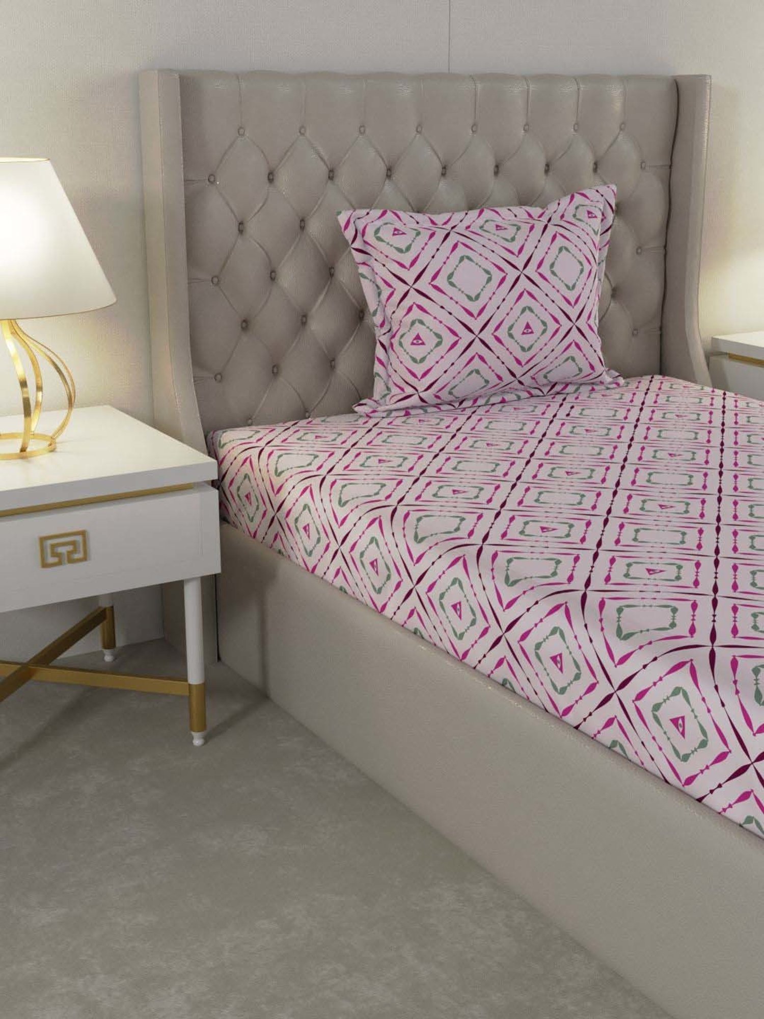 Raymond Home Delight Pink 104 TC Cotton Single Bedsheet with 1 Pillow Cover