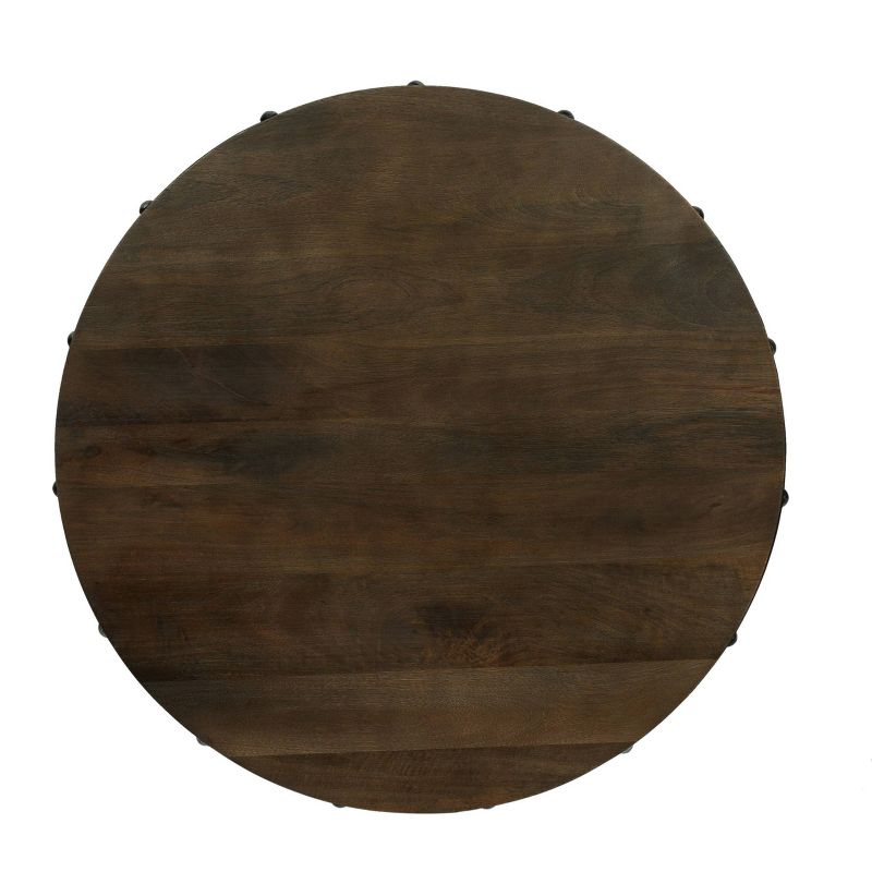Rivet Modern Industrial Handcrafted Round Mango Wood Coffee Table Brown/Antique Gunmetal - Christopher Knight Home