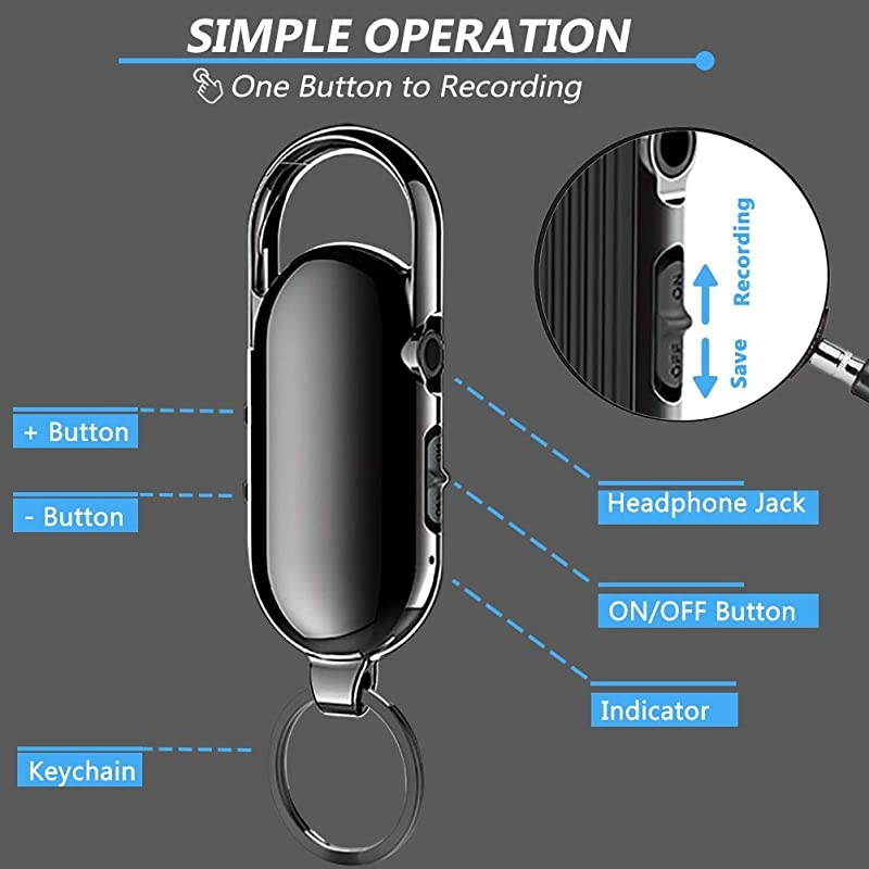Digital Voice Recorder 32GB Keychain Mini Sound Audio Recorder for Lectures Voice Activated Recorder 384H Recording Capacity 28H Working Recording Device with Playback MP3 Player