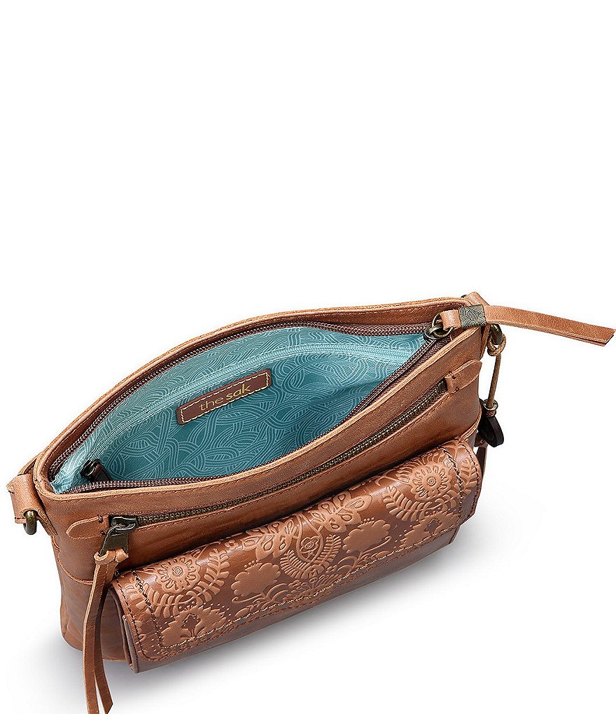 The Sak Ventura Floral Embossed Leather Flap Crossbody Bag