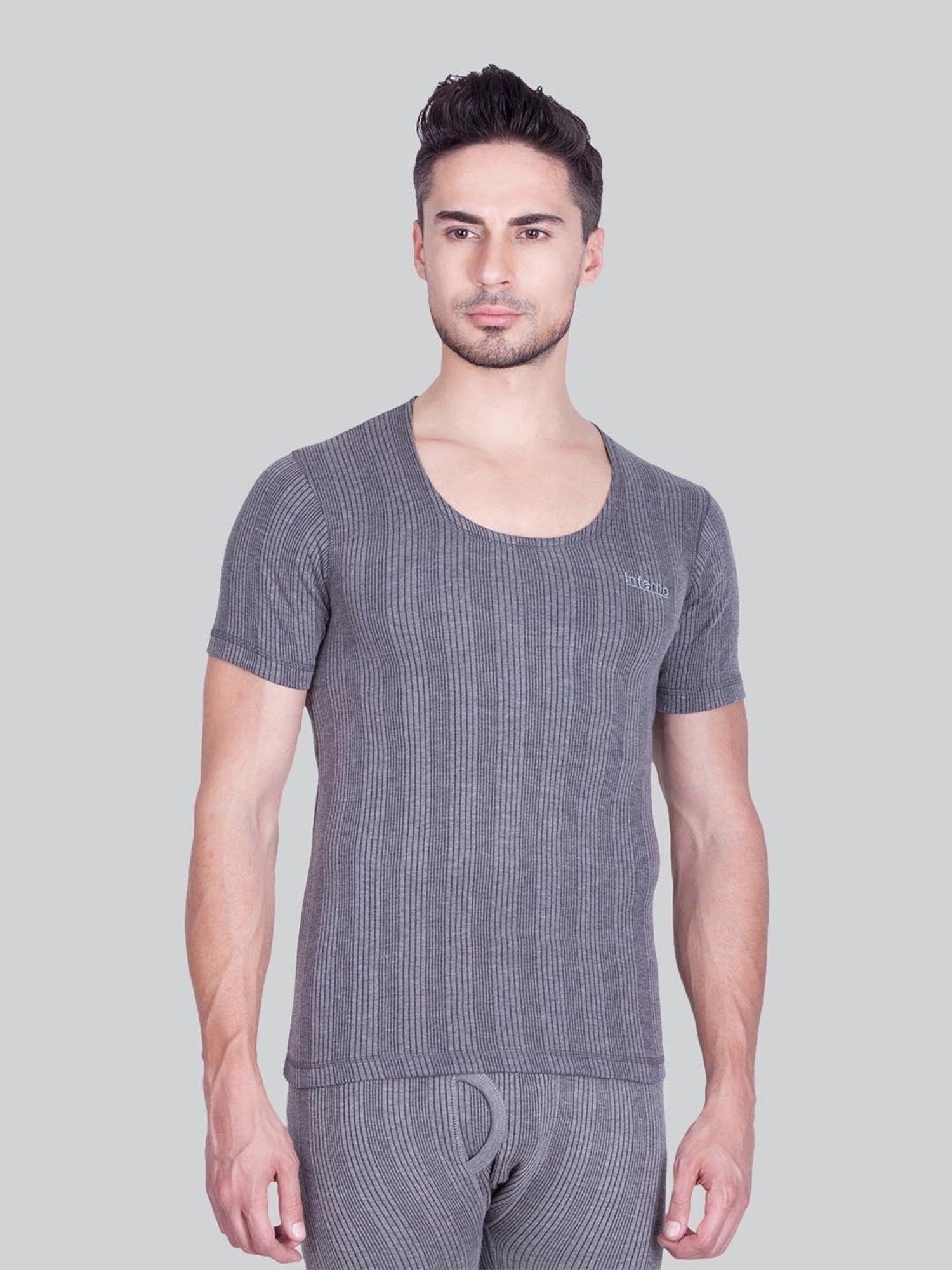 LUX Inferno Charcoal Skinny Fit Striped Thermal Top