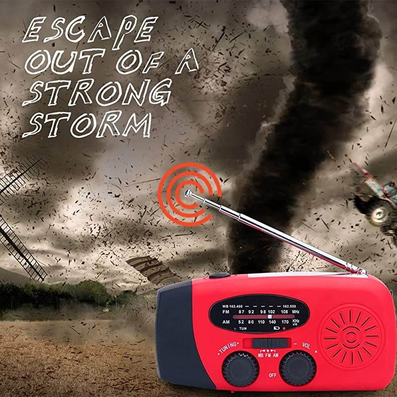 Emergency Solar Weather Radio Hurricane Supplies Earthquake Kit Hand Crank Self Powered AM/FM/WB NOAA Wind up Survival Radios LED Flashlight 1000mAh Power Bank for iPhone Smart Phone (Red)