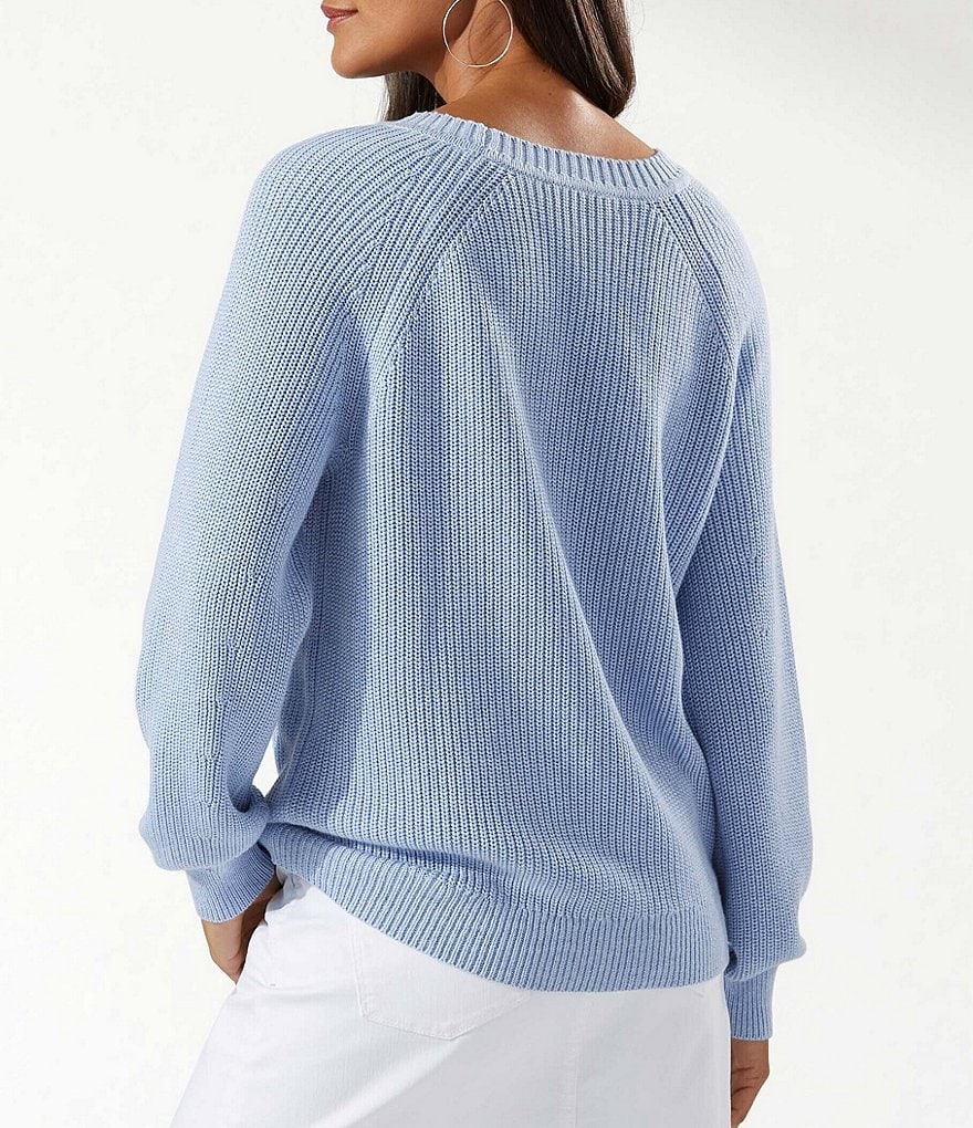 Tommy Bahama Breezy Palm Tree Crew Cotton Blend Pullover Top