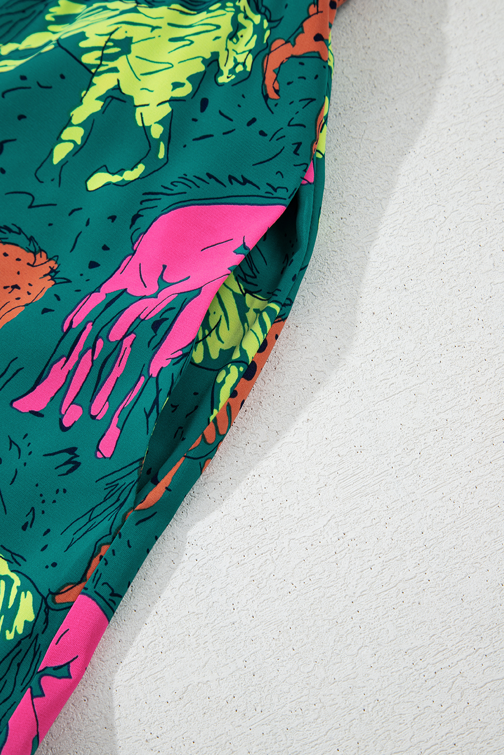 Black Leopard Patchwork Split Neck Ruffle Plus Size Dress