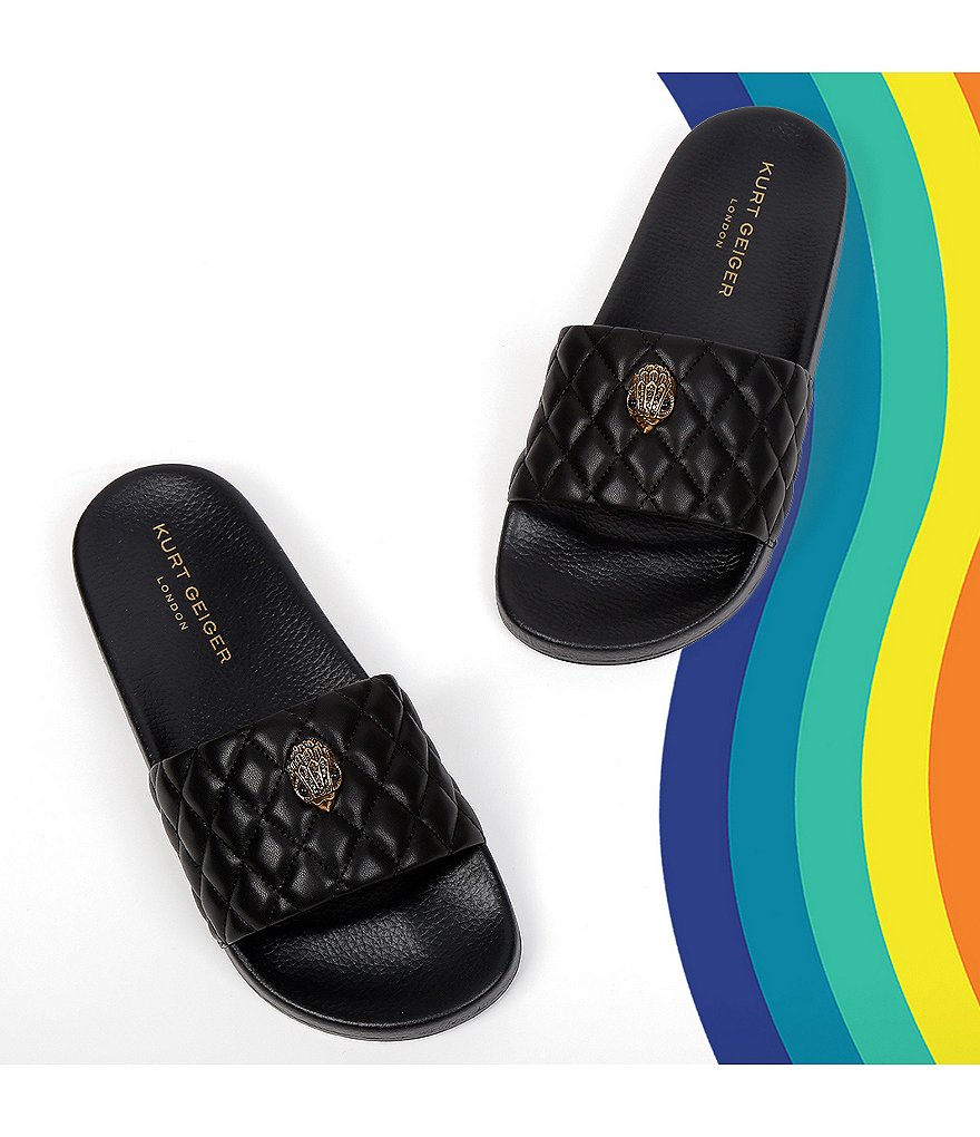 Kurt Geiger London Meena Eagle Head Ornament Quilted Pool Slides
