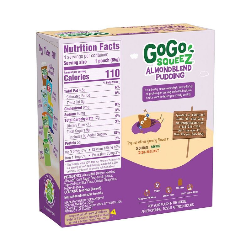 GoGo SqueeZ Almond Blend Vanilla Pudding - 3oz/4ct