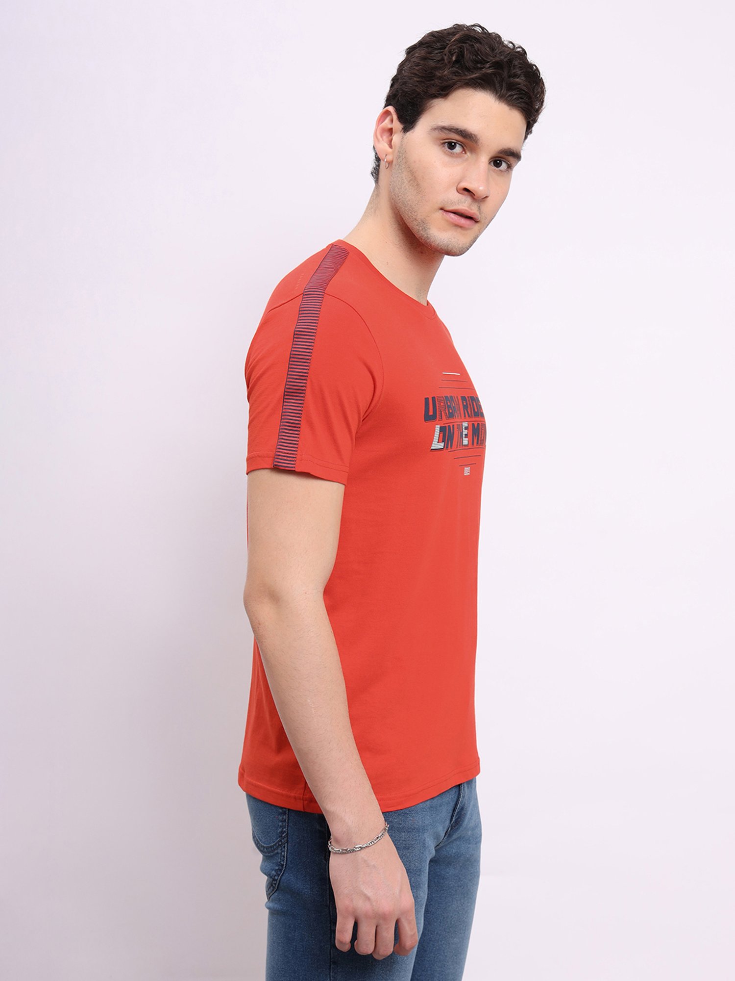 Lee Dark Orange Slim Fit Graphic Print Cotton Crew T-Shirt