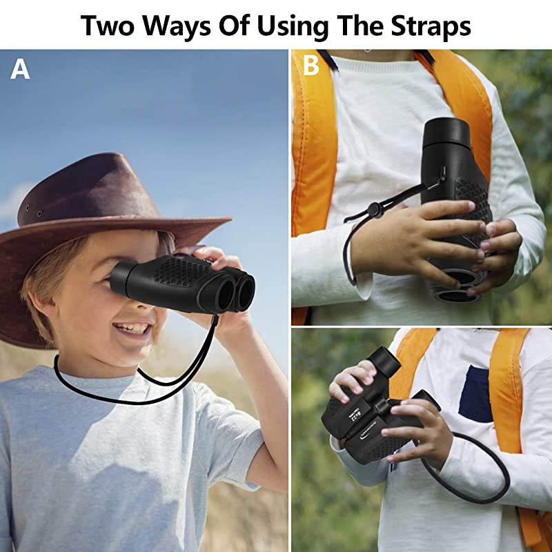 Kids Auto Focus Binoculars with High Resolution Shockproof 8x22 Binoculars Safe for Children Christmas Birthday Present Best Toy Gifts for Hiking Camping Bird Watching TravelingBlack