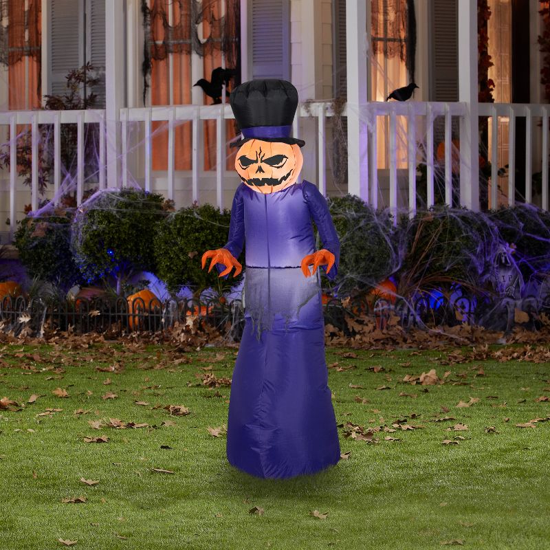 Gemmy Airblown Pumpkin Reaper w/Top Hat, 5 ft Tall, Purple