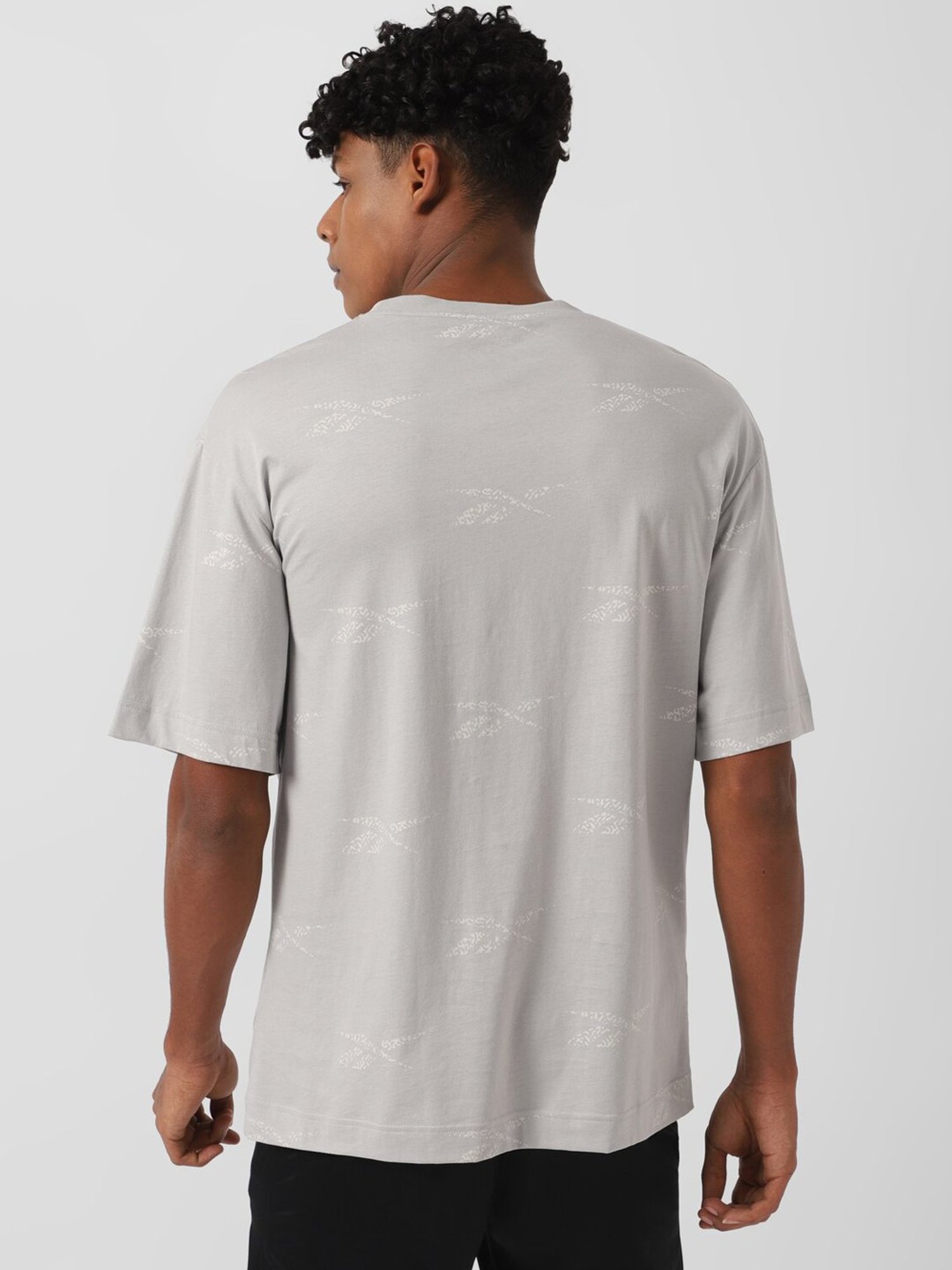 Reebok Grey Cotton Regular Fit Printed Sports T-Shirt