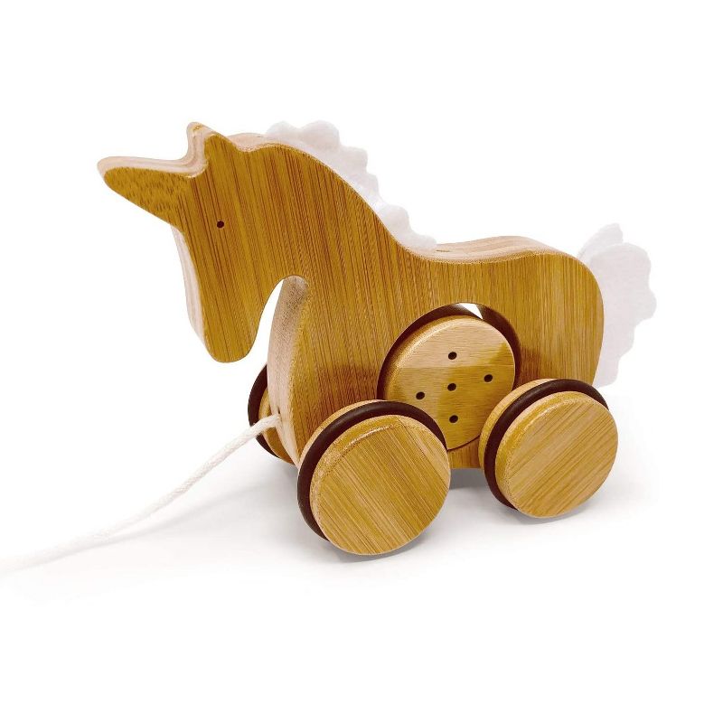Kinderfeets Kids Rolling Bamboo Push and Pull Animal Toy for Toddlers and Children with Pull String, Unicorn