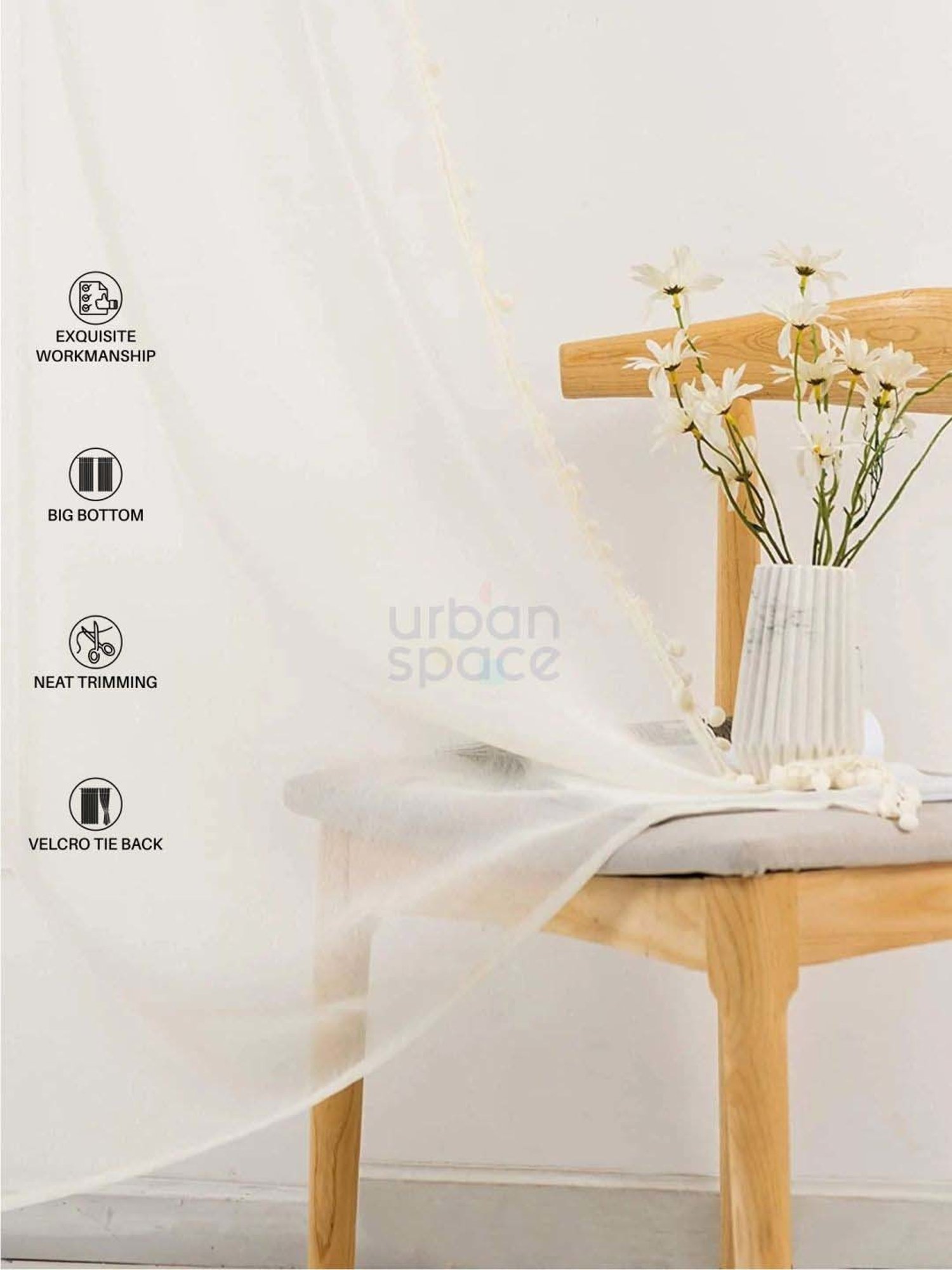 Urban Space Cream Polyester Door Curtain With Tieback & Eyelet - Set of 2