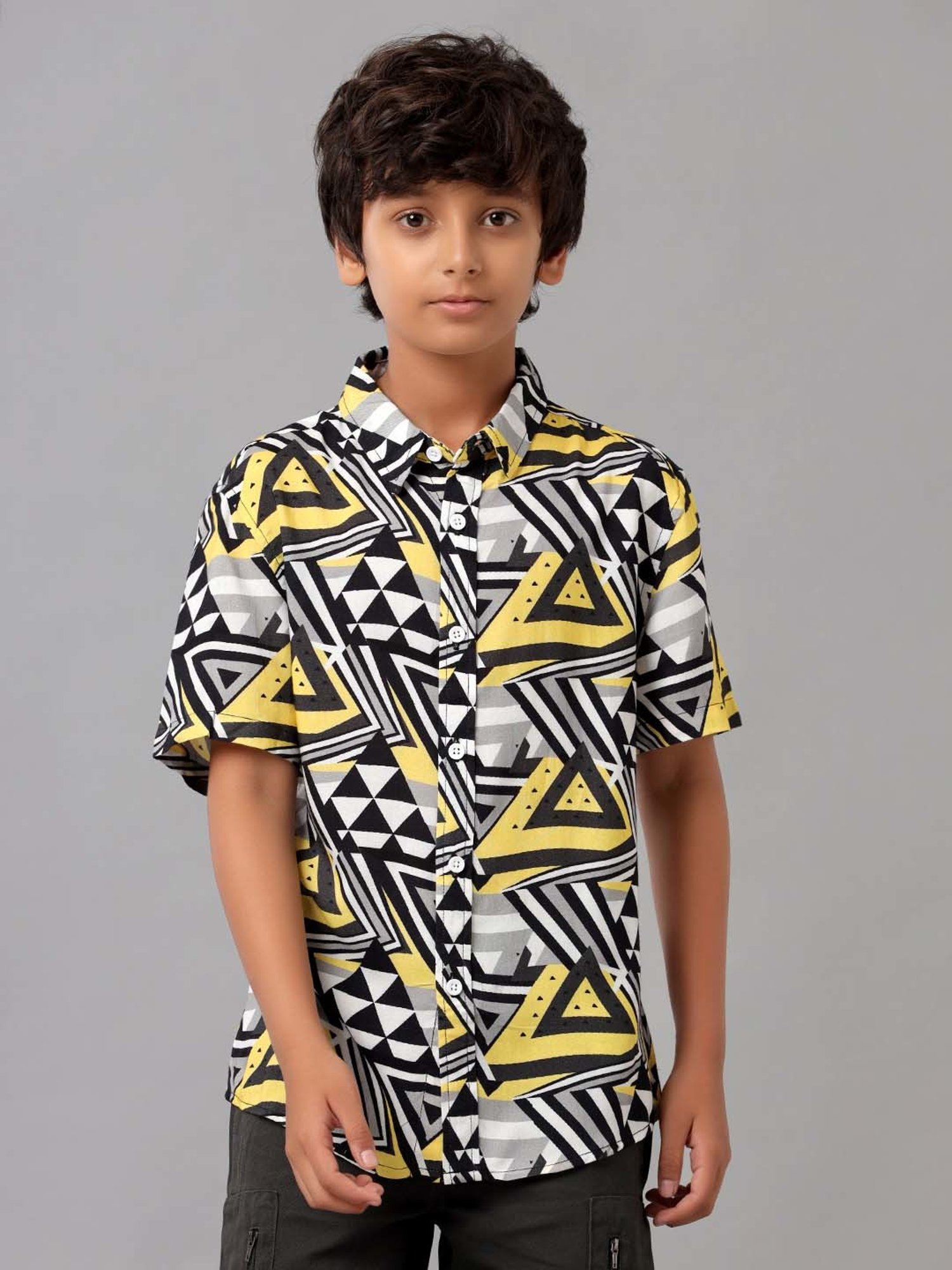 Under Fourteen Only Kids Yellow & Grey Printed Shirt