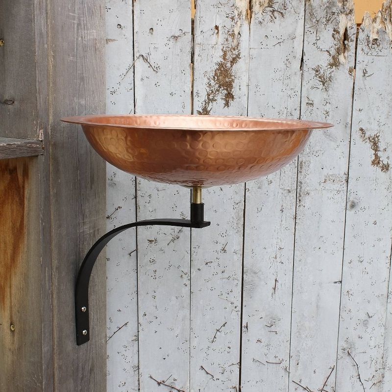 12.2" Hammered Solid Copper Birdbath with Wall Mount Bracket Satin Copper - ACHLA Designs