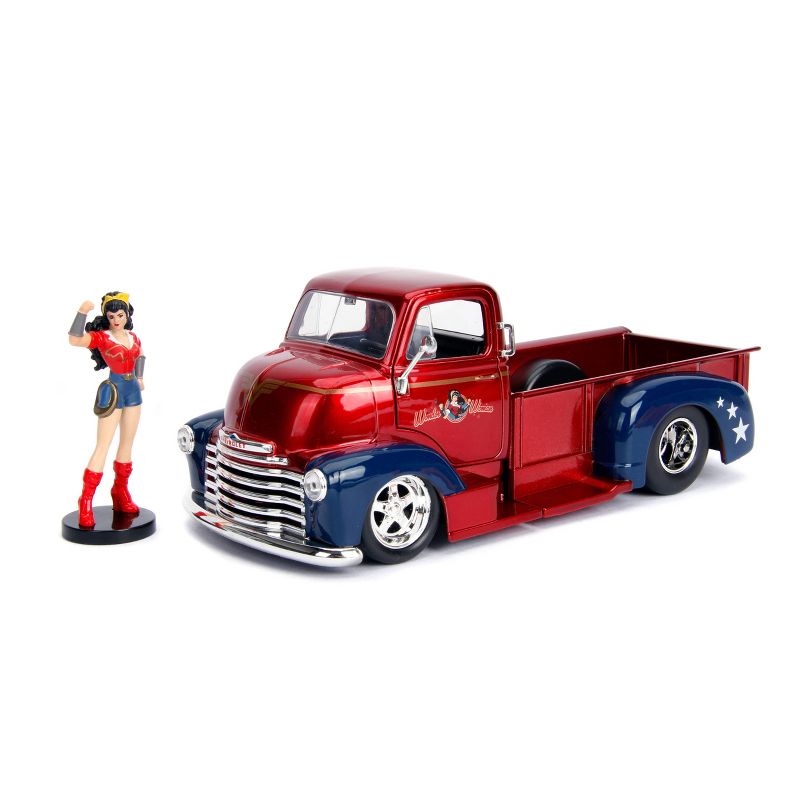 Jada Toys Hollywood Rides DC Bombshells 1952 Chevy COE Die-Cast Vehicle with Wonder Woman Die-Cast Figure 1:24 Scale Candy Red
