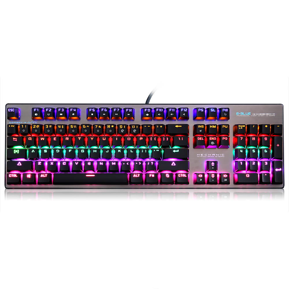 2017 E-3LUE EKM753 Colorful LED Backlight Mechanical Gaming Keyboard 104 Keys USB Wired Blue Switches Metal Panel For PC Laptop