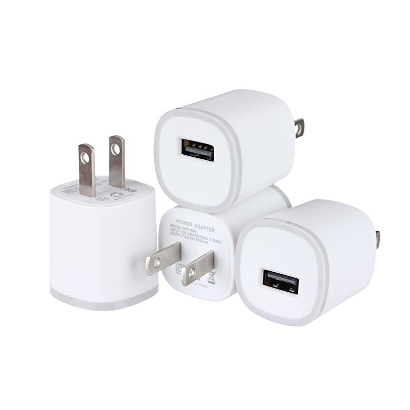4PC 1 Port Rapid Speed [Matte White] Tapered Universal USB Power Adapter Wall Charger Compatible with Apple iPhone 7 7 Plus 6 6S Plus 5 s C Samsung Galaxy S7/S6 Edge Note Nokia