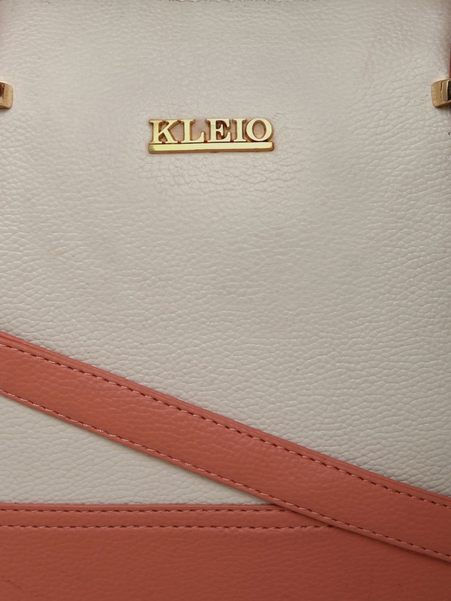 KLEIO White & Peach Solid Medium Handbag