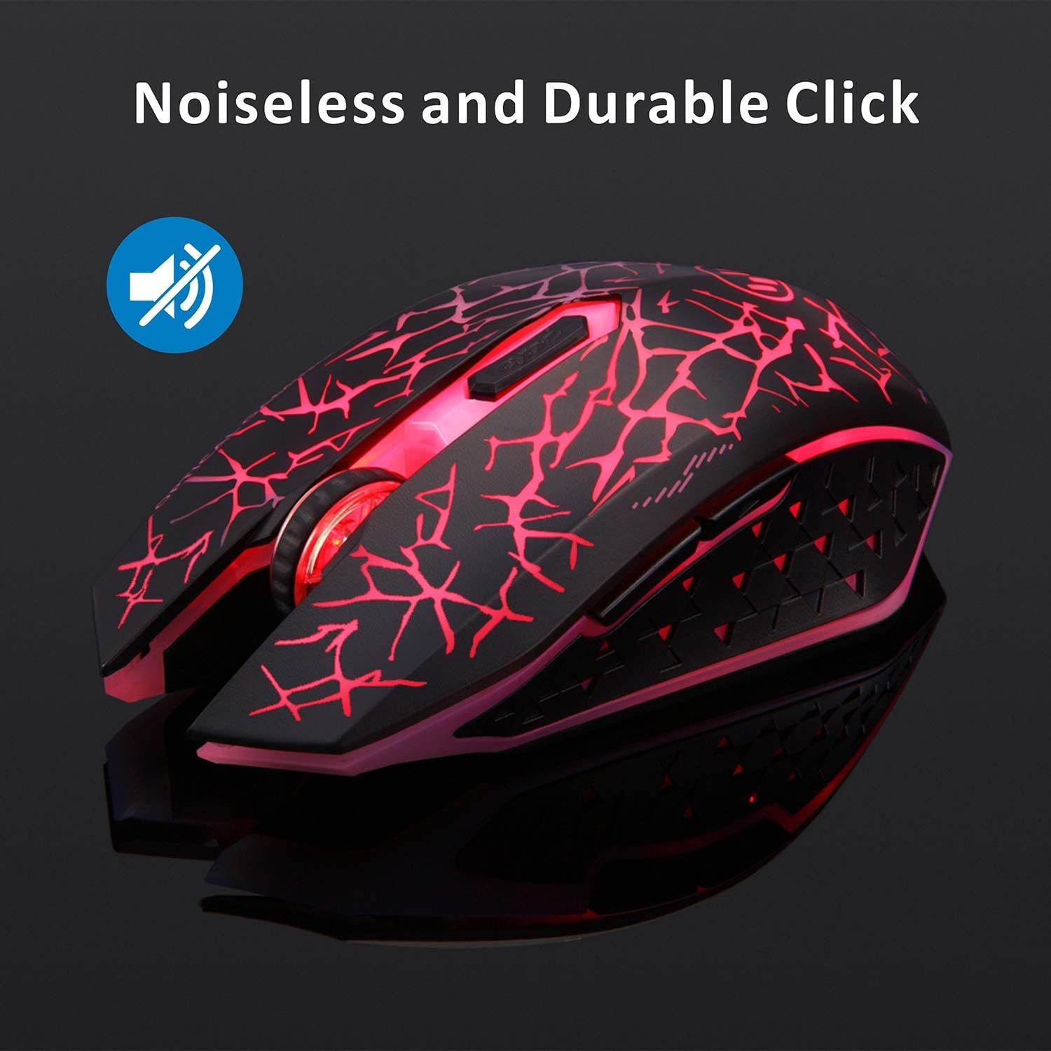 TENMOS K6 Wireless Gaming Mouse Rechargeable Silent LED Optical Computer Mice with USB Receiver 3 Adjustable DPI Level and 6 Buttons Auto Sleeping Compatible Laptop/PC/Notebook (Red Light)