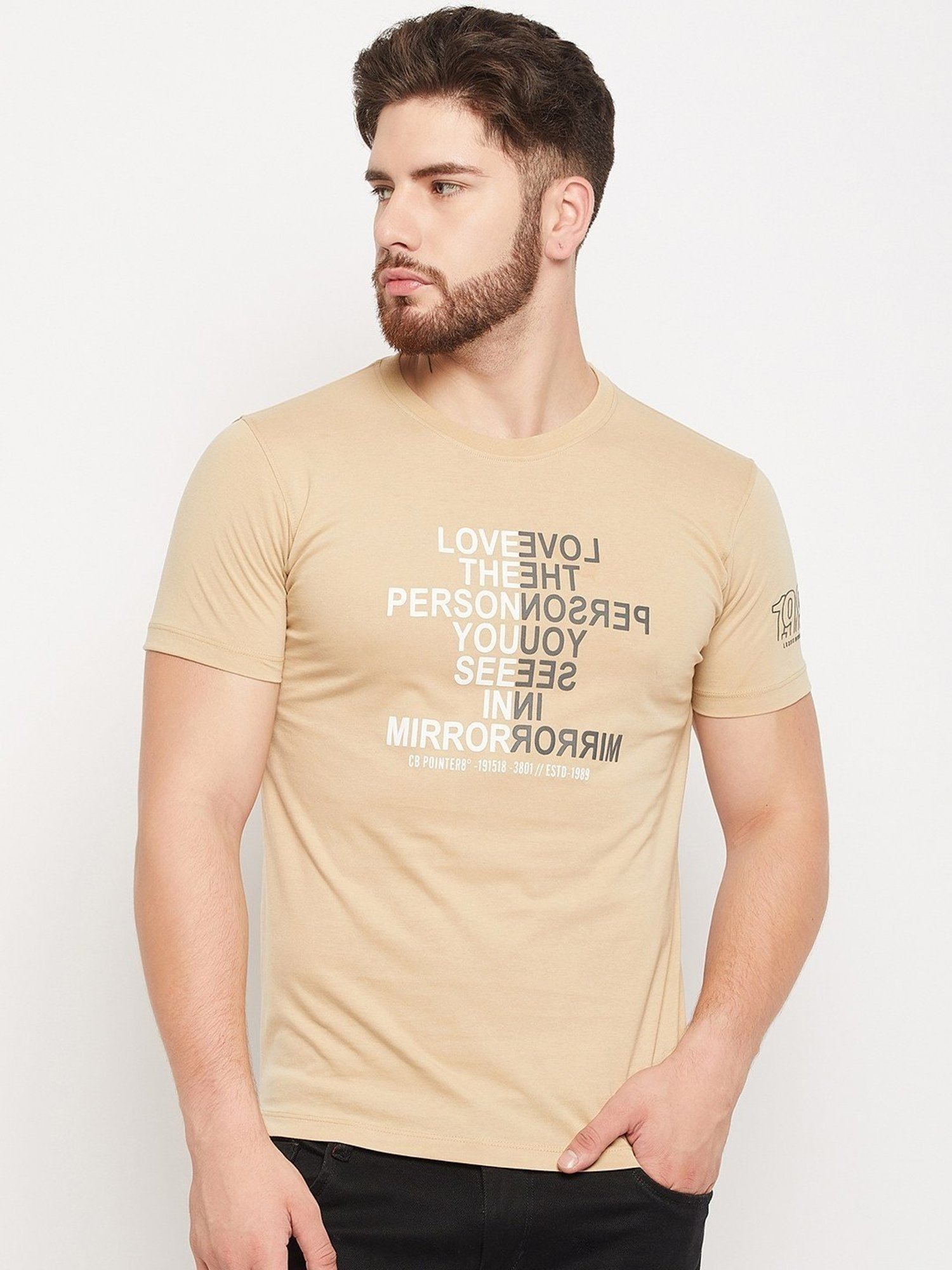 Cantabil Beige Regular Fit Printed T-Shirt