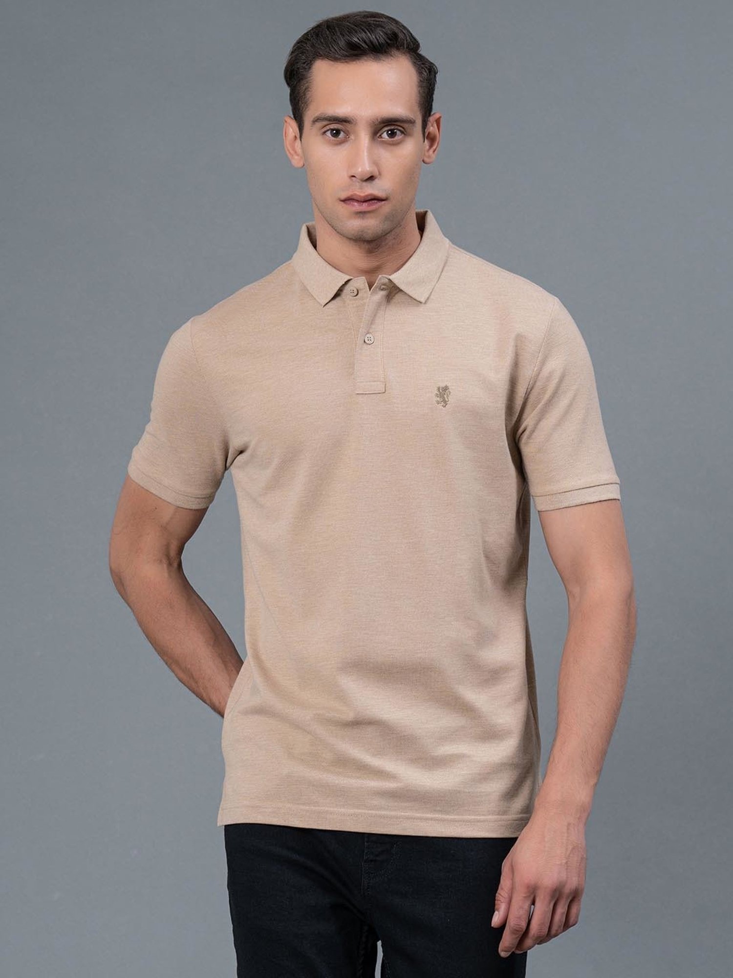 Red Tape Beige Melange Regular Fit Polo T-Shirt