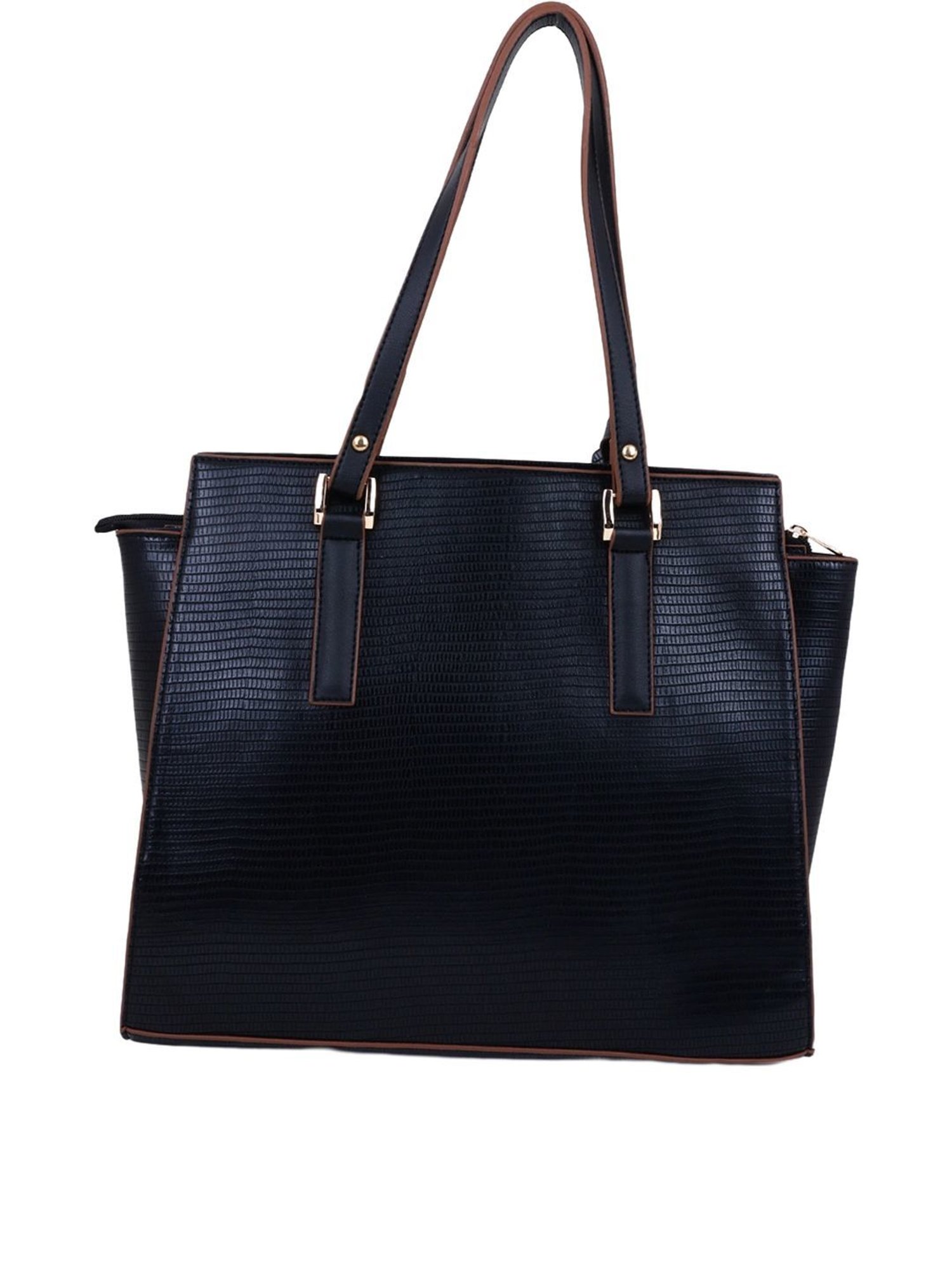 Carlton London Black Textured Large Shoulder Handbag