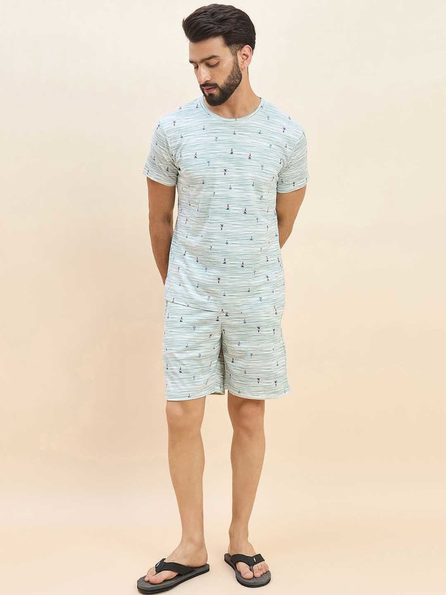 Sweet Dreams Pista Green Regular Fit Printed T-Shirt & Shorts Set