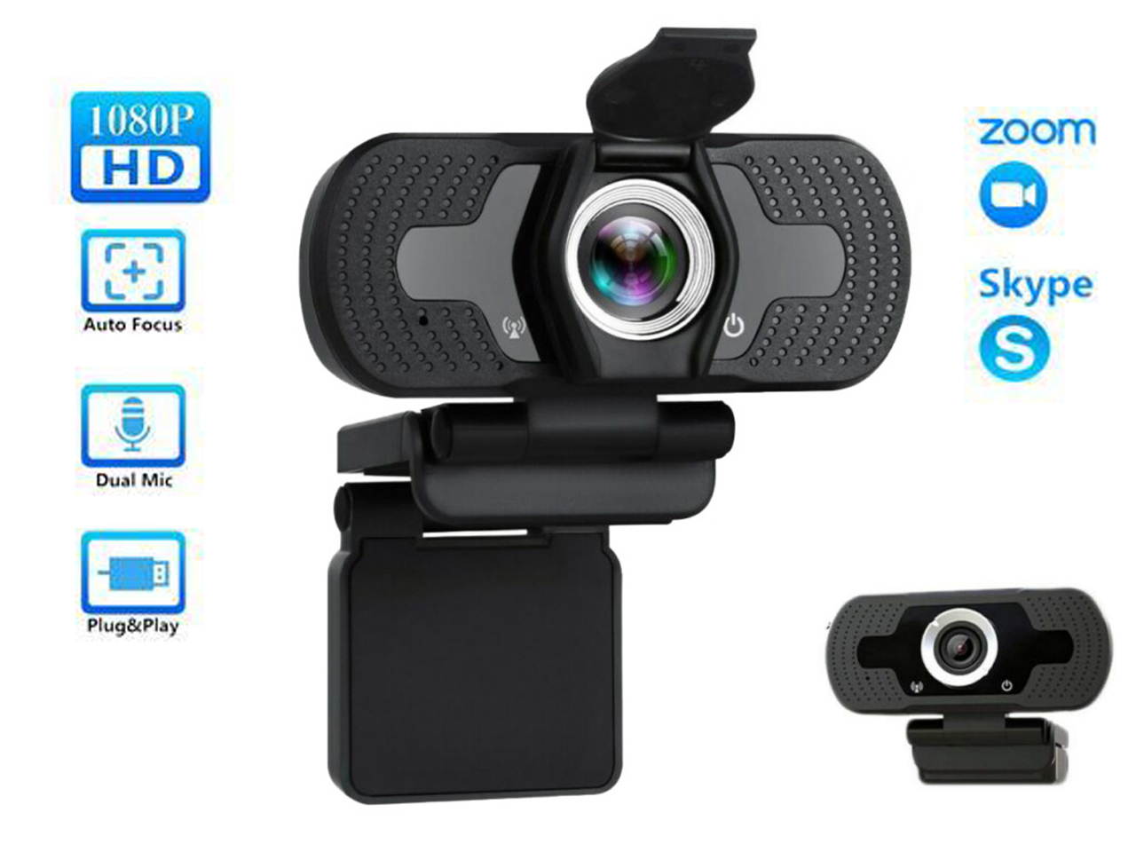 Bobora 1080P webcam for PC, full HD computer camera with cover, USB web cam with microphone, cover, streaming camera for Skype, Streaming, teleconference etc.