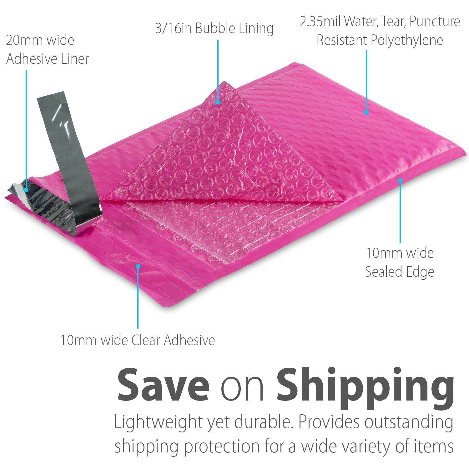 Fosmon #0 Colored Pink Poly Bubble Mailer 6.5 x 10, Wide 6 x 10 Padded Shipping Envelopes (300 Pack)