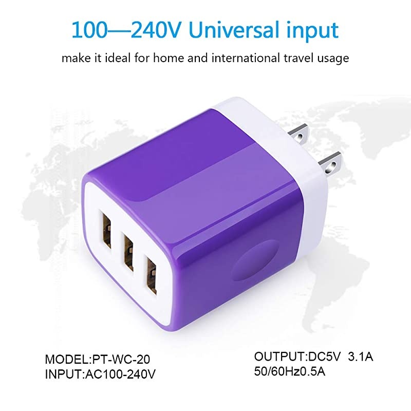 Charging Block  2Pack 3Multi Port USB Plug 31A Wall Charger Cube Charging Brick Box Compatible iPhone 1111 ProXRXSX87 Plus iPad Samsung S20 FE 5G S10e S9 S8 Plus Note20 Ultra 5G LG