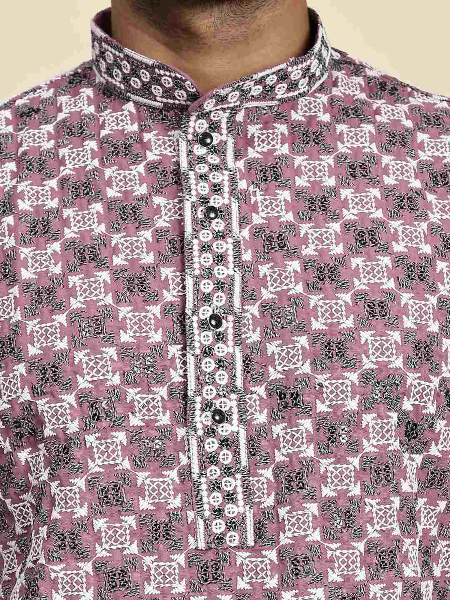 Pro-Ethic Style Developer Pink & White Cotton Regular Fit Embellished Kurta Bottom Set