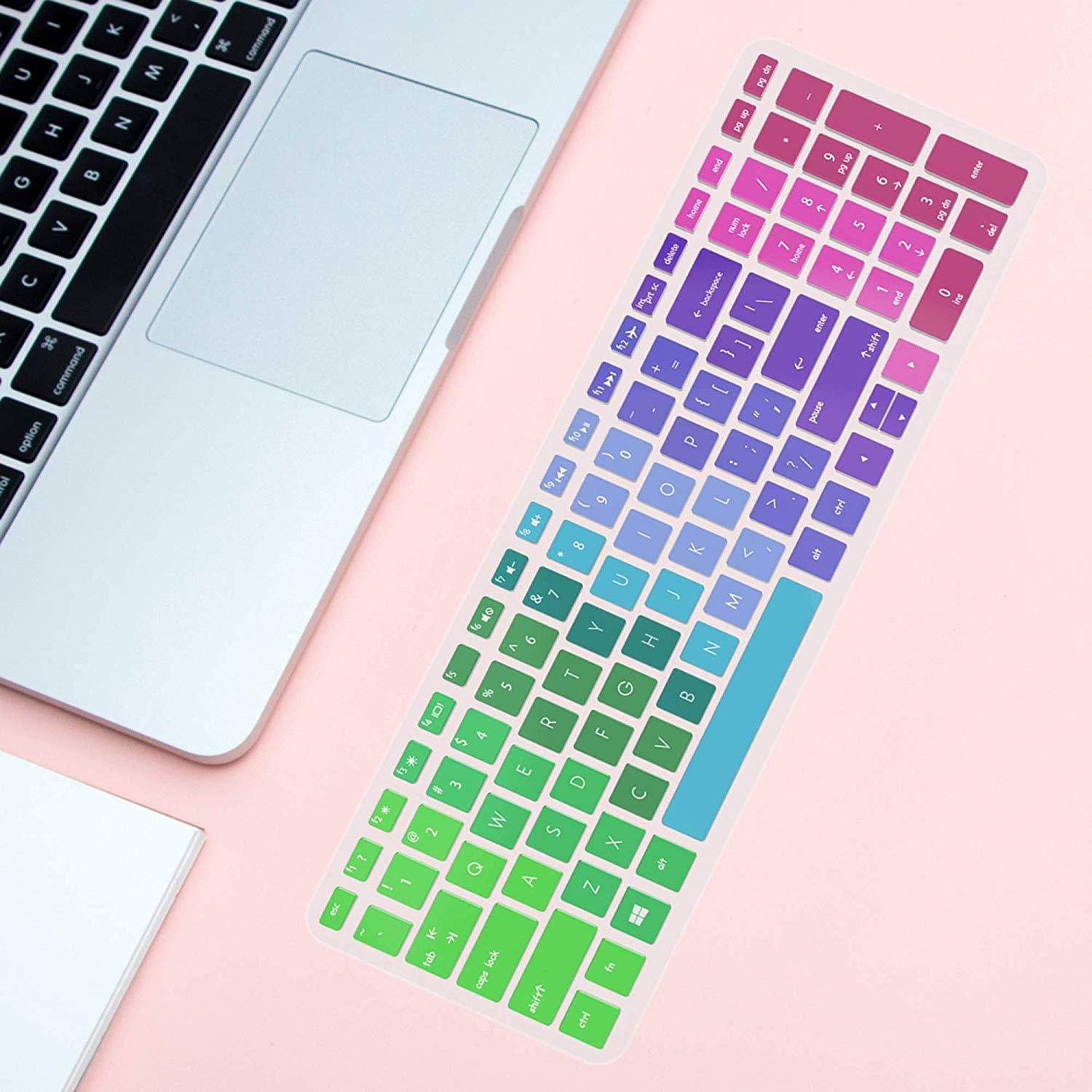 Keyboard Cover Skin for 15.6" HP Pavilion x360 15-BR075NR,Envy X360 15M-BP012DX 15M-BP011DX 15M-BQ021DX, Pavilion 15-CB010NR 15-CB071NR 15-CC010NR 15-CC020NR, 17.3" HP Envy 17M(Rainbow+Clear)