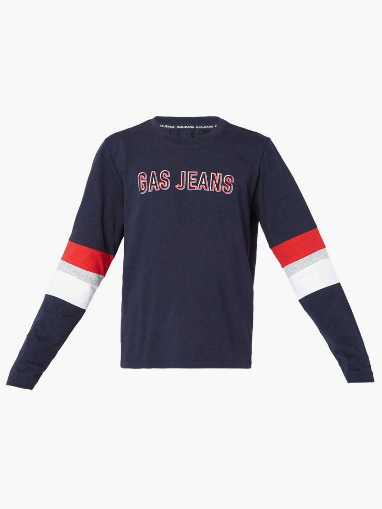 GAS Boys Navy Cotton Printed Full Sleeves T-Shirt