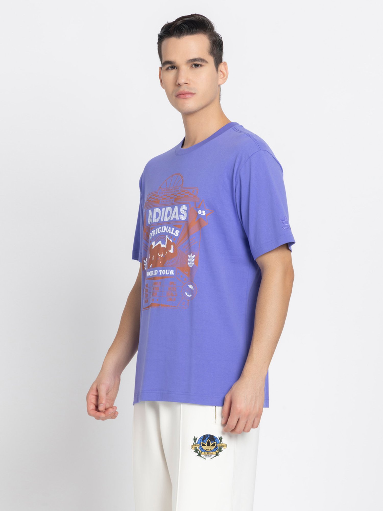 Adidas Blue 100% Cotton Regular Printed  T-Shirt