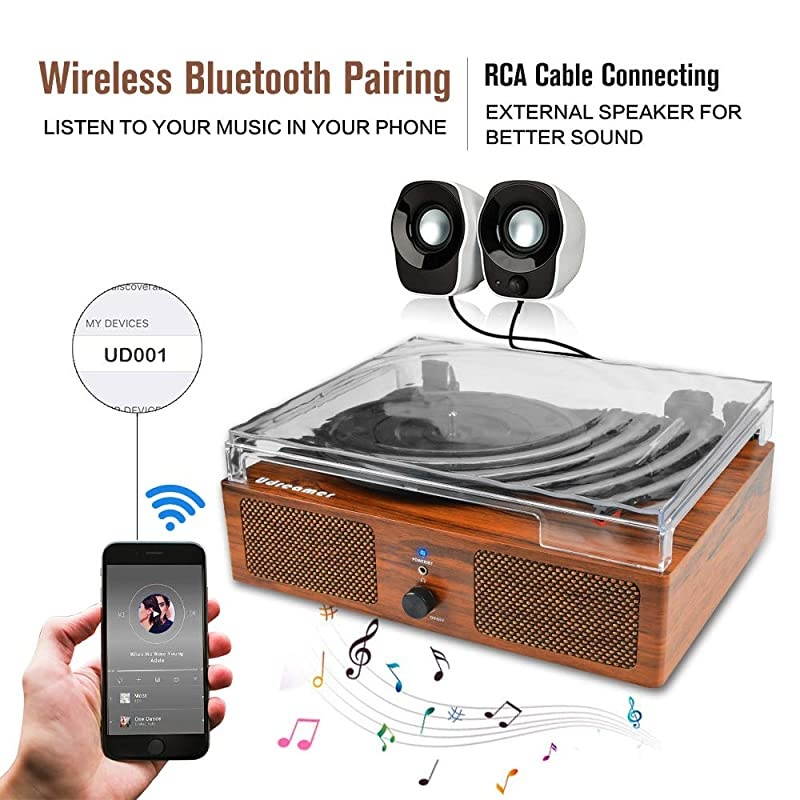 Record Player Bluetooth Turntable with Builtin Speakers and USB BeltDriven Vintage Phonograph Record Player 3 Speed for Entertainment and Home Decoration