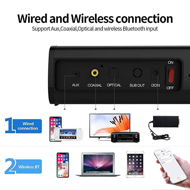 bar for TV 22 Channel 41 Inch TV bar with Builtin Dual Subwoofer 105 dB 3D Surround Strong Bass Remote Optical AUX Coaxial Cable Included