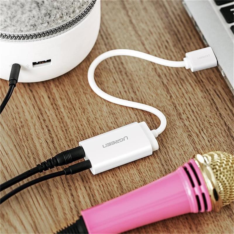 UGREEN USB Audio Adapter External Stereo Sound Card with 3.5mm Headphone and Microphone Jack for Windows Mac Linux PC Laptops Desktops PS5 White