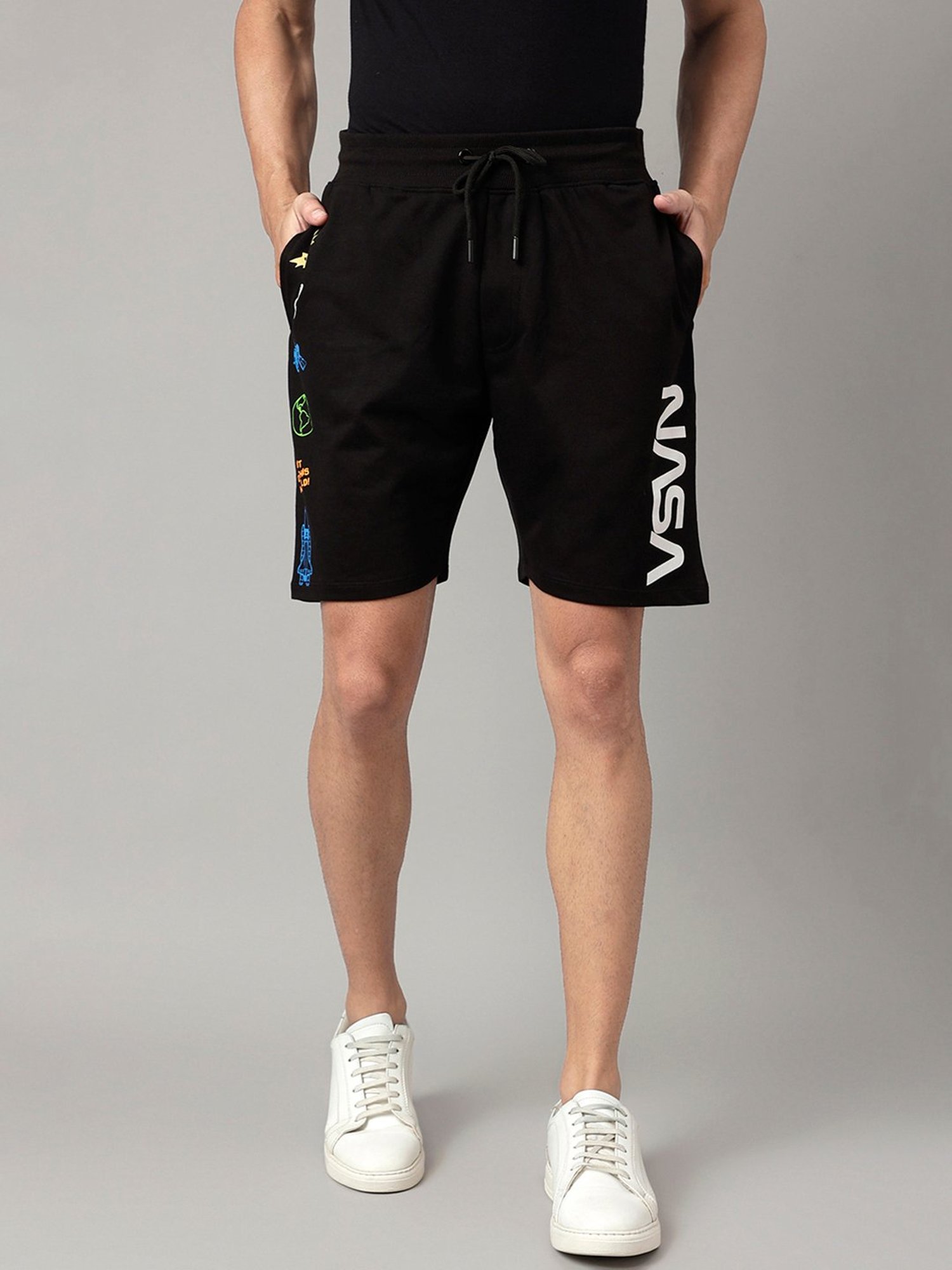 Free Authority Black Regular Fit NASA Print Shorts