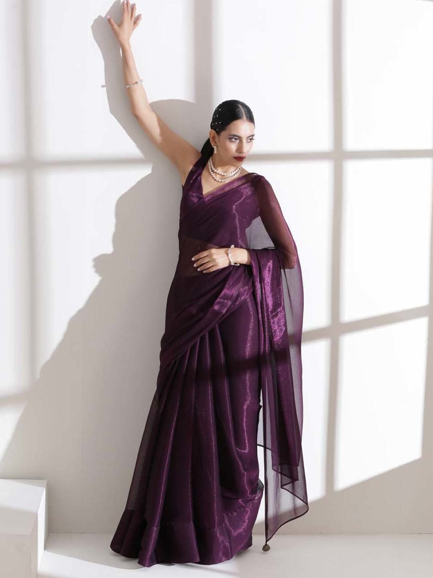 Swtantra Purple Chiffon Saree