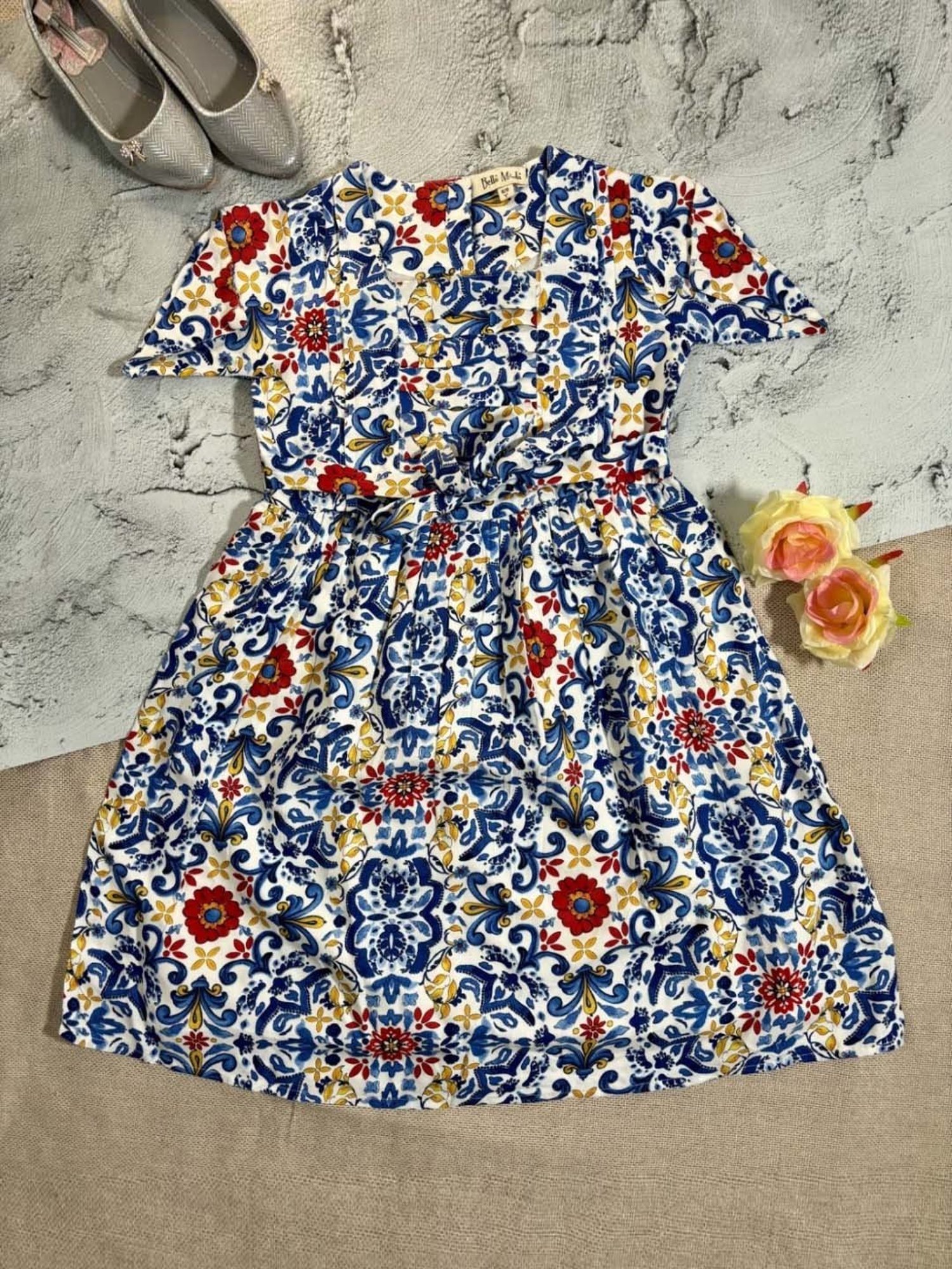 Bella Moda Kids Multicolor Cotton Floral Print Dress