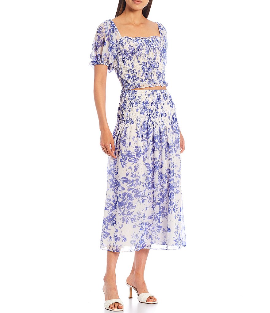 BB Dakota by Steve Madden Up to Here Puff Elbow Sleeve Mock Neck Smocked Top