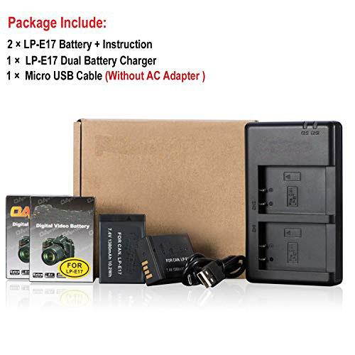 2 Pack LPE17 New Upgraded Battery 74V1380mAh and Rapid Dual USB Charger for  EOS RP Rebel SL2 SL3 T6i T6s T7i M3 M5 M6 200D 77D 750D 760D 800D Digital SLR Camera