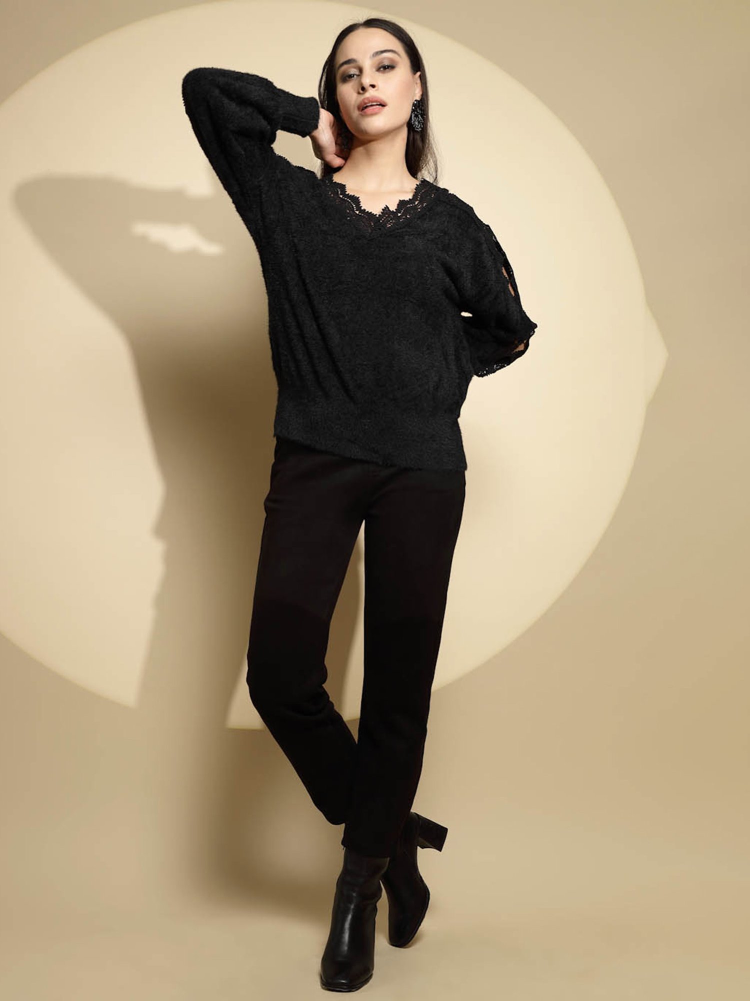 Global Republic Black Acrylic Lace Pullover