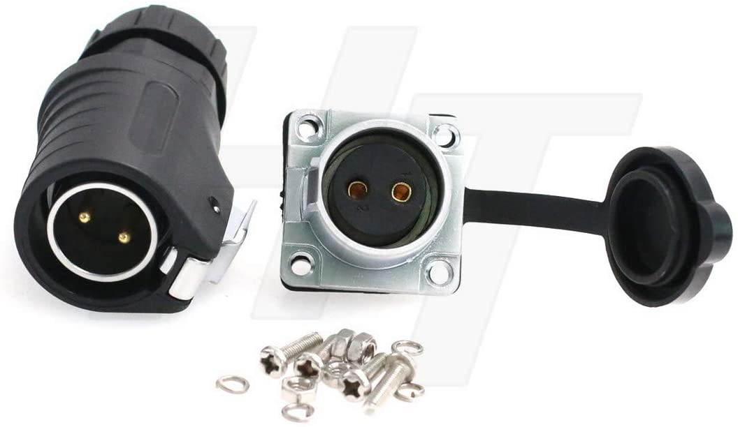 SolarSynthesis M12 2-Pin Waterproof Power Connector Industrial Bulkhead Male Cable Plug Female Panel Socket for RV Solar Port, Solar Charge, LED Lighting