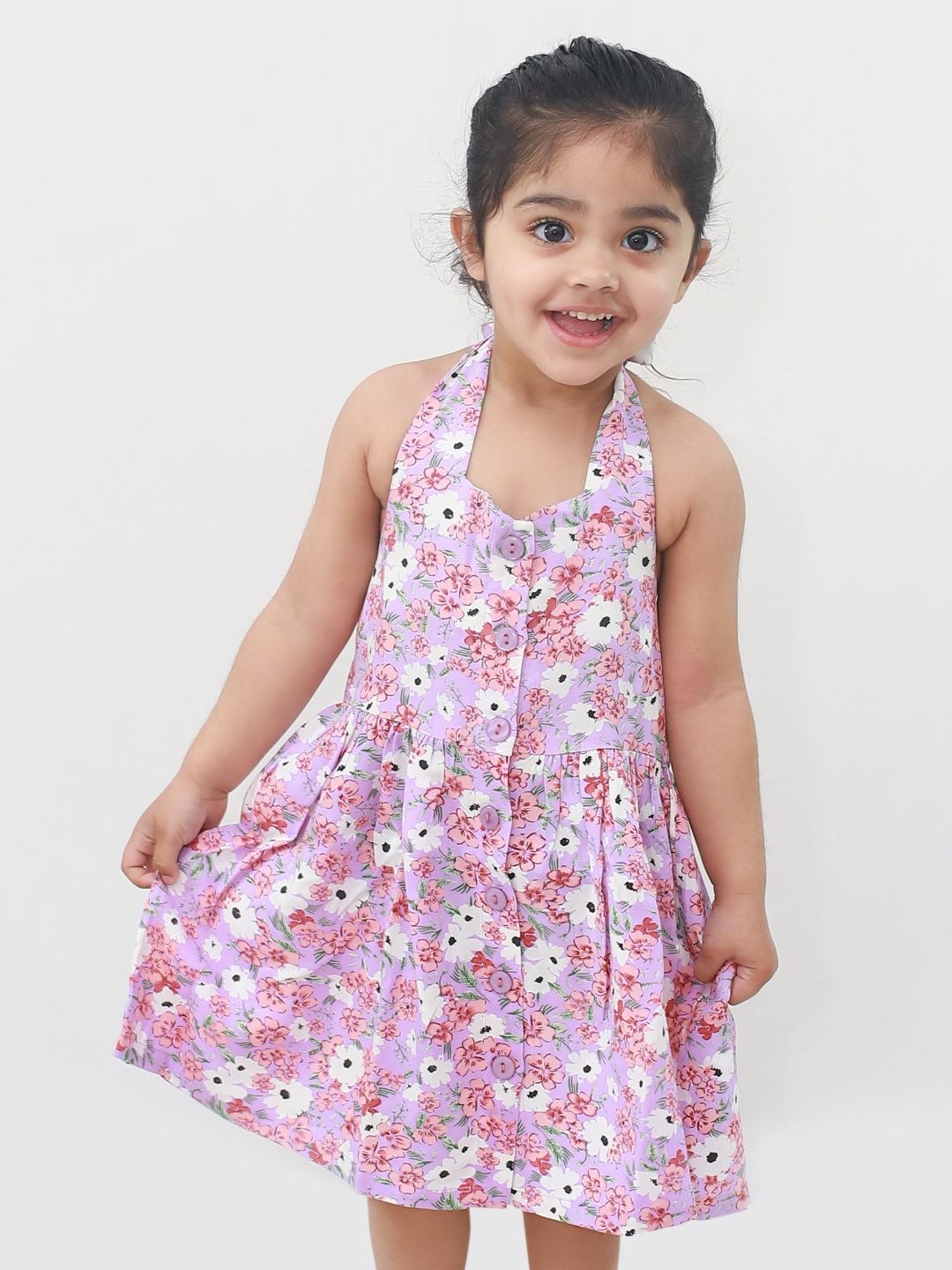 Campana Kids Purple Cotton Floral Print Dress